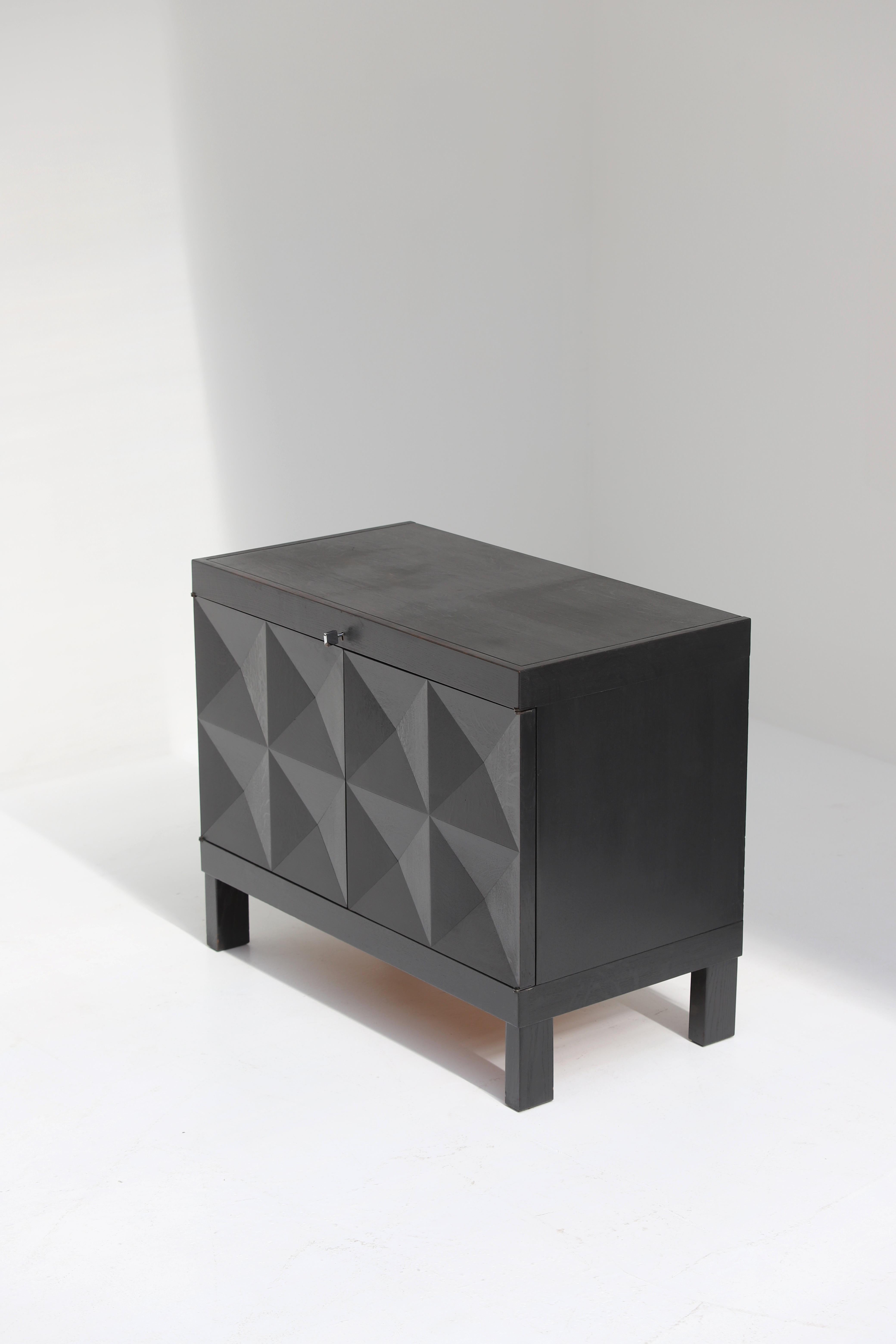 Brutalist black cabinet with graphic patterned doors for MI, Belgium 1969 For Sale 8