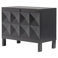 Used Brutalist black cabinet with graphic patterned doors for MI, Belgium 1969