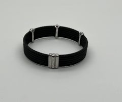 Black Cable Multi Row with 18K White Gold Diamonds Filigree Statement Bracelet
