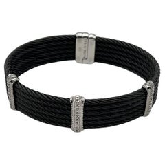 Black Cable Multi Row with 18K White Gold Diamonds Filigree Statement Bracelet