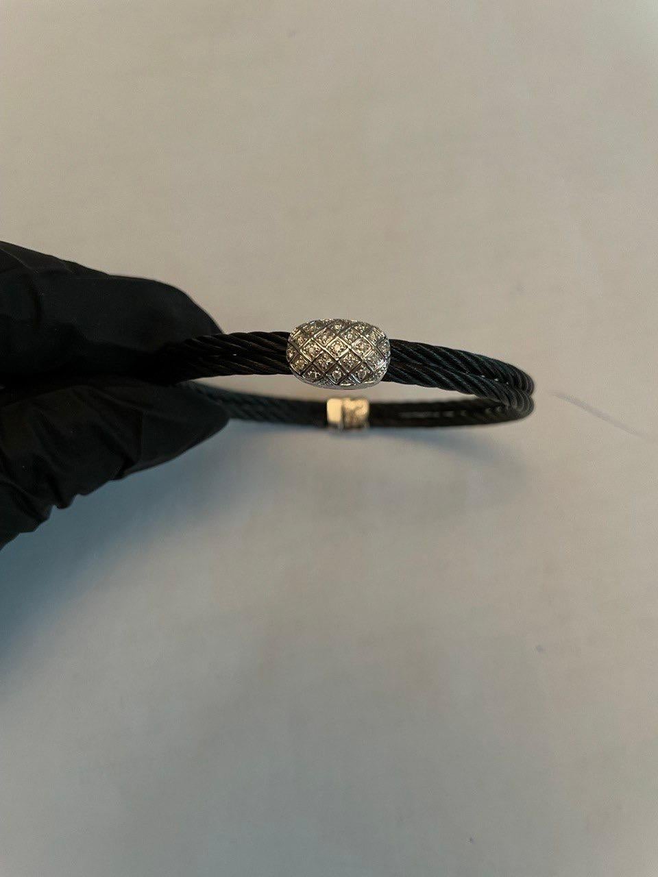 Bracciale nero a cavo con diamanti in oro bianco 18 carati con filigrana e dichiarazione a torsione in vendita 5
