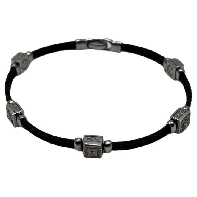 Black Cable Row 18K White Gold Diamonds Filigree Statement Twisted Bracelet
