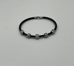 Black Cable Row with 18K White Gold Diamonds Filigree Statement Steel Bracelet