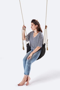 Black Cacao Saddle Swing Handmade Crochet Outdoor-Indoor Hammock Seat