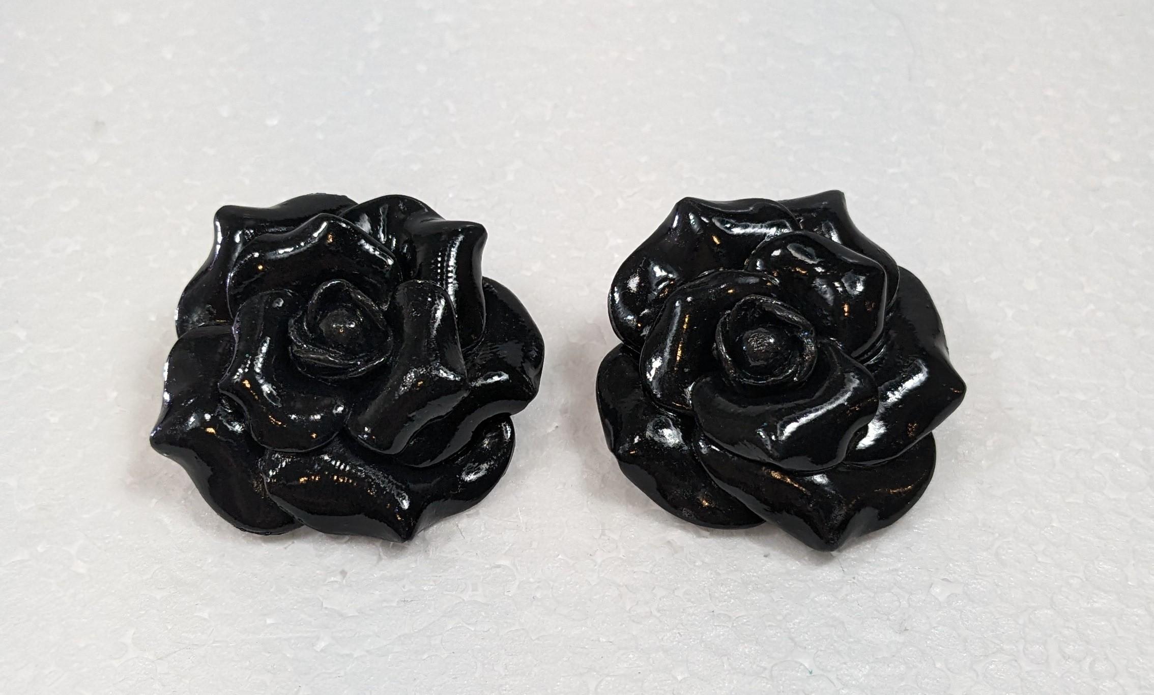  Black Camelia Polymer  Clay Earrings with golplated silver closure

Diameter: 4 cm
Weight: 14,5 grams
Color  Black
Handmade




Pradera Fashion Division  is specialized in European Fashion designers, clothing, handbags, accessories and as such we
