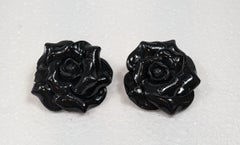 Black Camelia Polymer  Earrings with golplated silver closure