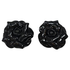  Black Camelia Polymer  Earrings with golplated silver closure