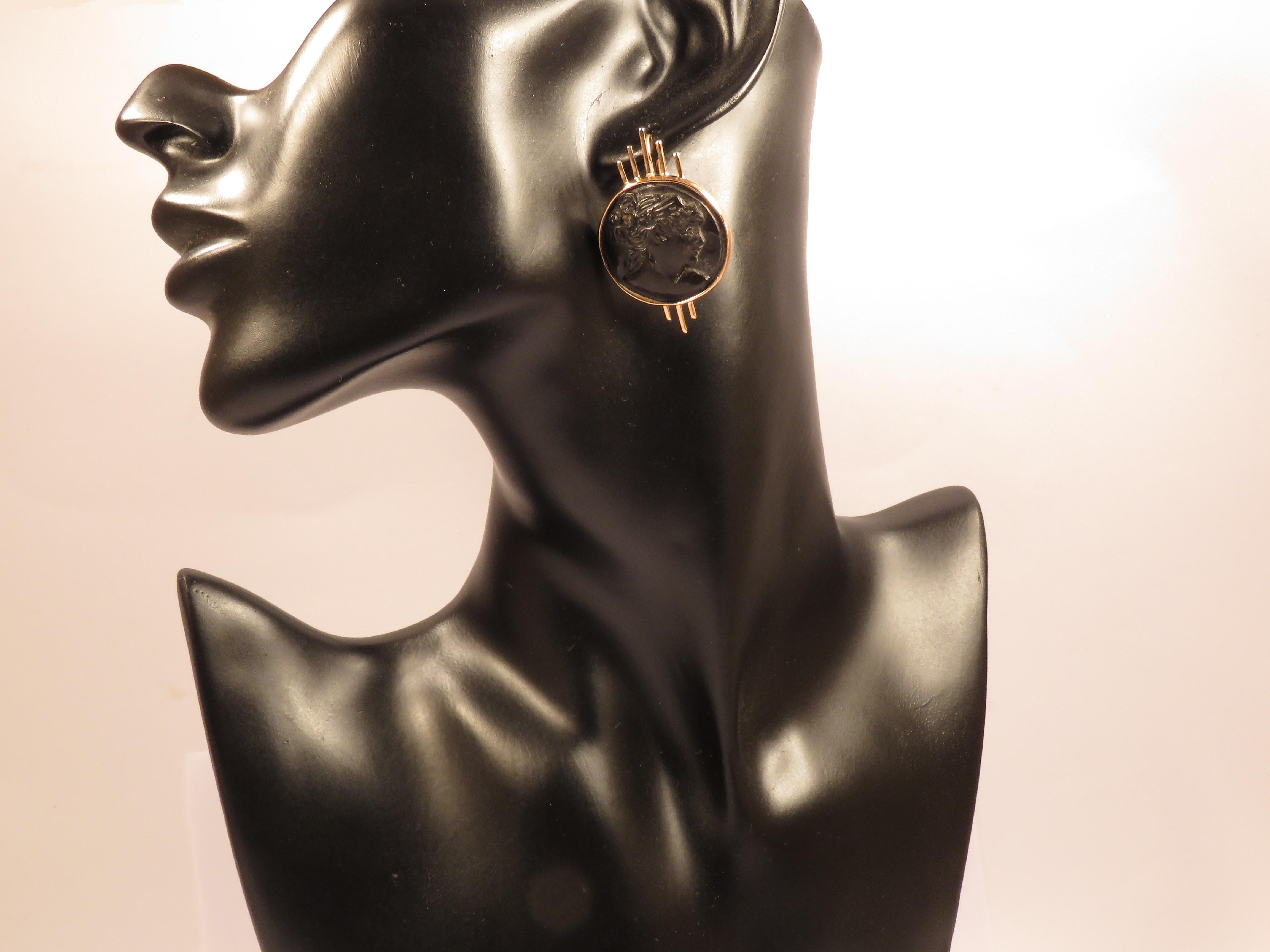 Schwarze Kamee-Ohrringe aus Roségold Handgefertigt in Italien von Botta Gioielli (Zeitgenössisch) im Angebot