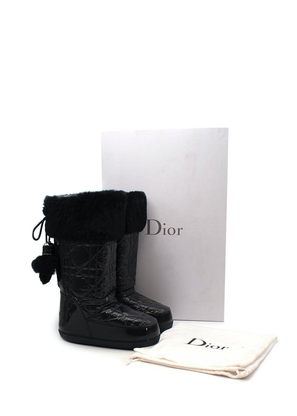 Dior Black Cannage Nylon Fur Trimmed Snow Boots

- Calf length boots panelled with cannage quilted nylon body, and patent leather and rabbit fur trims
- Back lace up closure 
- Embossed logo at heel 
- Ridged rubber sole
- Silver-tone hardware