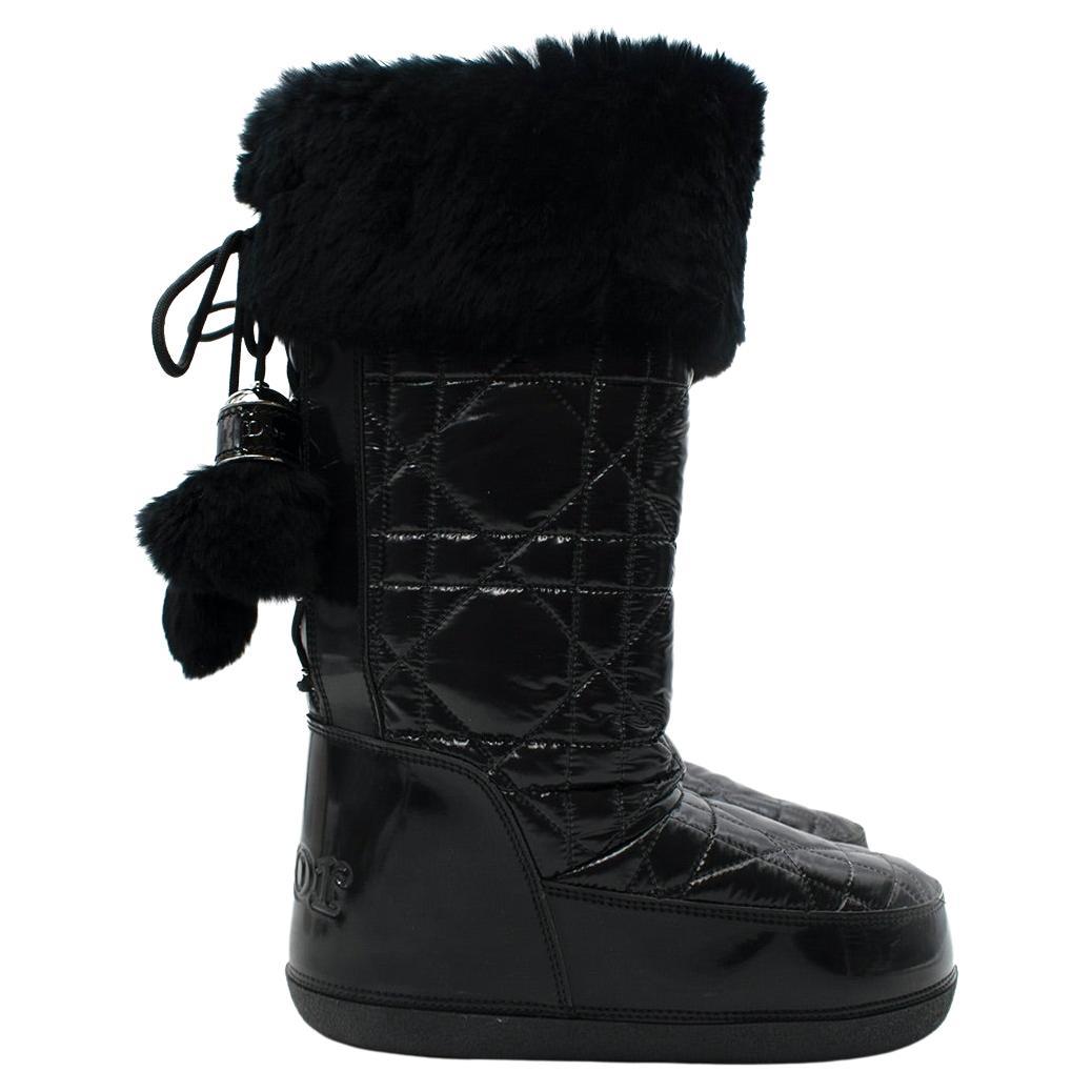 Black Cannage Nylon Fur Trimmed Snow Boots For Sale