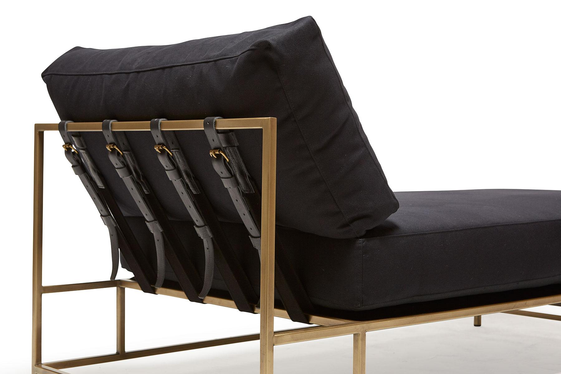 Modern Black Canvas and Antique Brass Chaise Longue For Sale