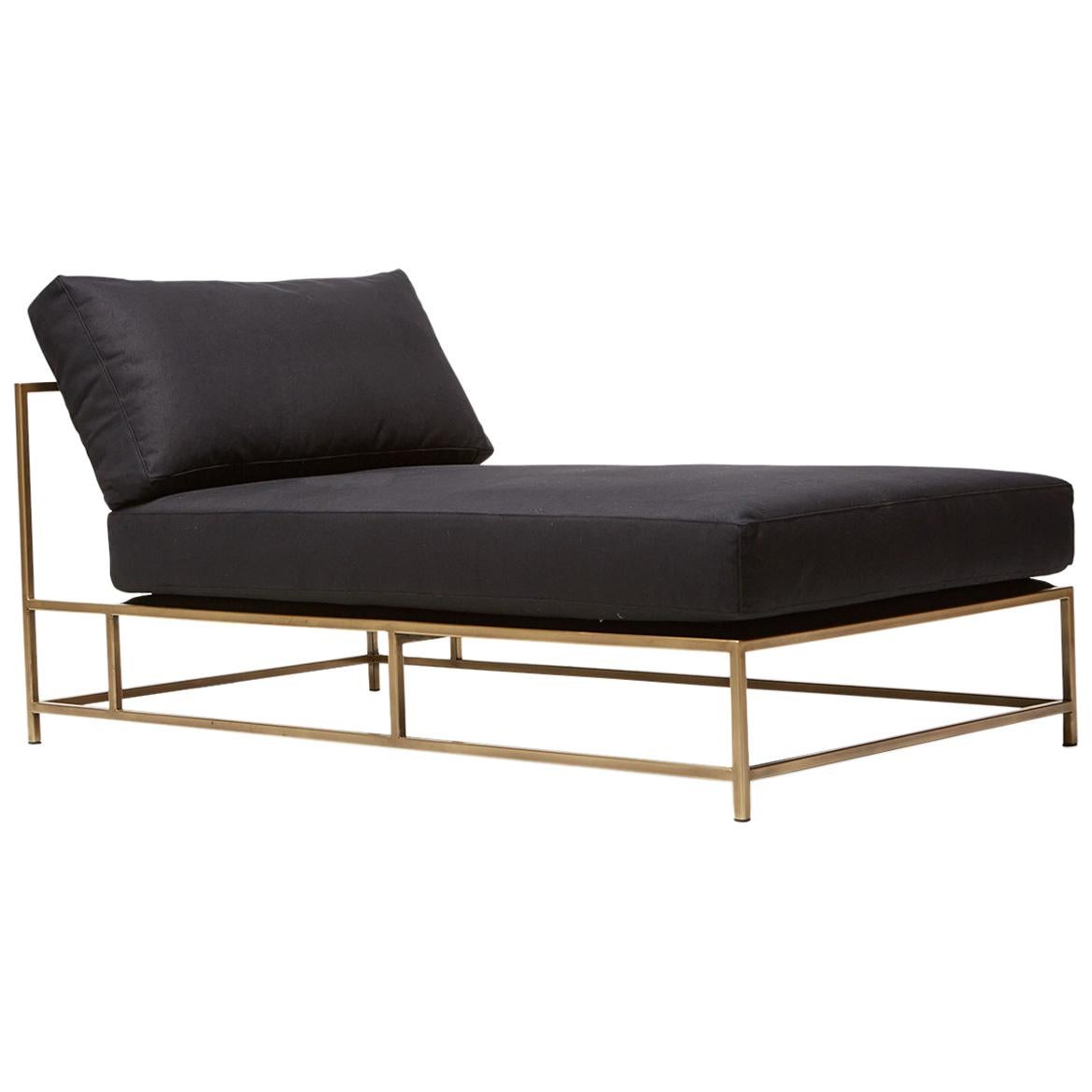 Black Canvas and Antique Brass Chaise Longue For Sale