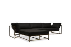 Black Canvas and Antique Brass Lounge Sectional