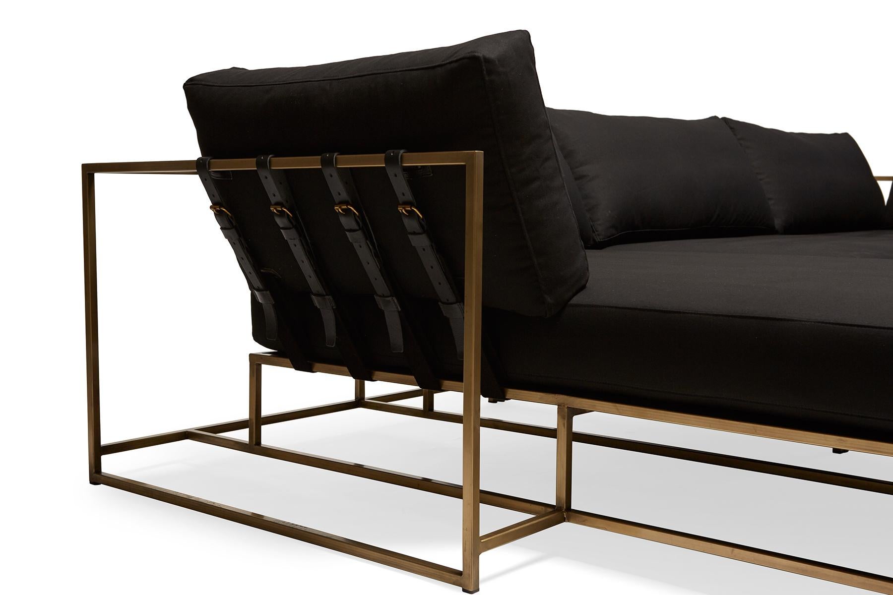 Modern Black Canvas and Antique Brass Lounge Sectional For Sale