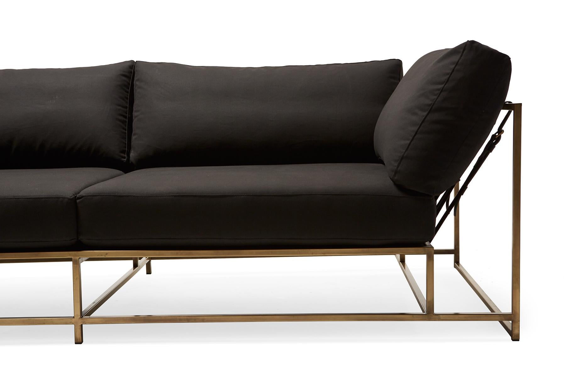 Black Canvas and Antique Brass Lounge Sectional In New Condition For Sale In Los Angeles, CA