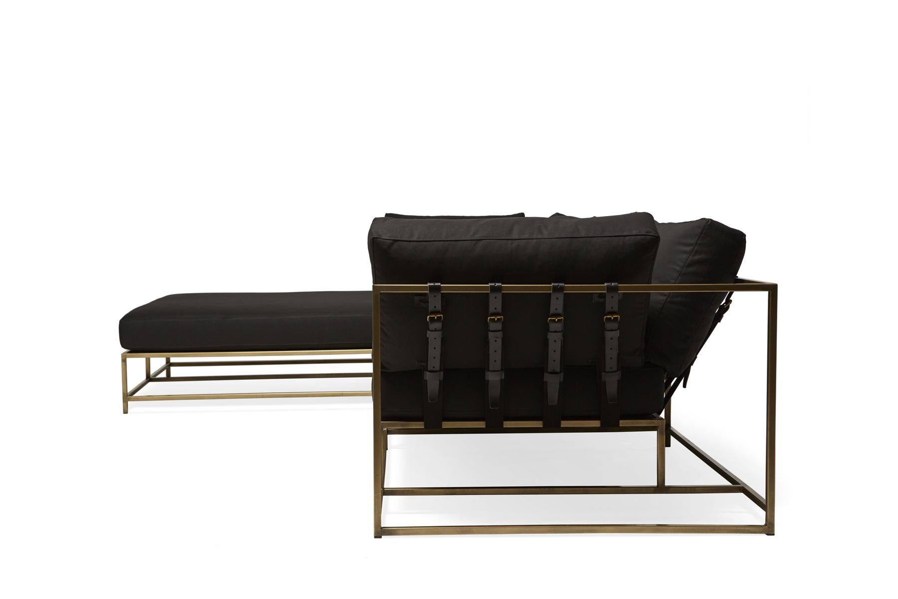 Contemporary Black Canvas and Antique Brass Lounge Sectional For Sale