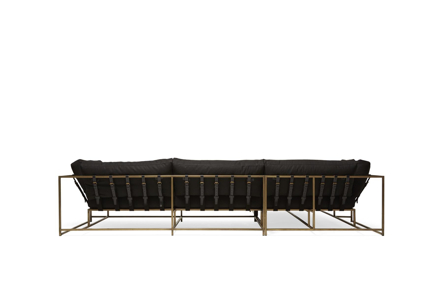 Black Canvas and Antique Brass Lounge Sectional For Sale 1
