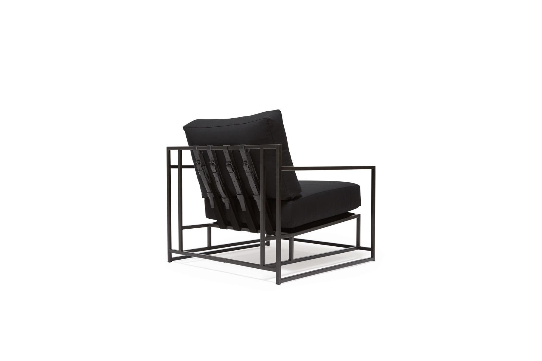 Modern Black Canvas and Blackened Steel Armchair For Sale