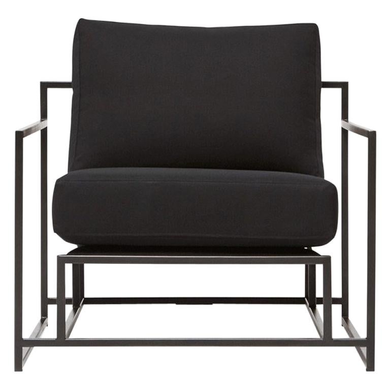 Black Canvas and Blackened Steel Armchair For Sale