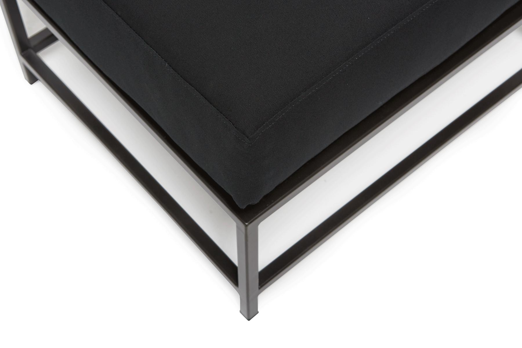 Modern Black Canvas and Blackened Steel Ottoman For Sale