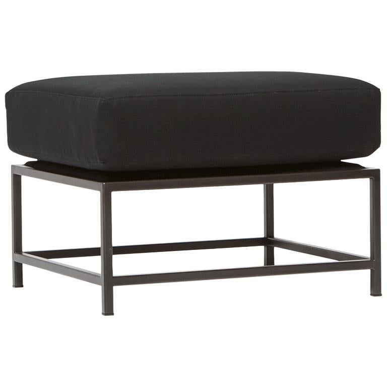 Black Canvas and Blackened Steel Ottoman For Sale
