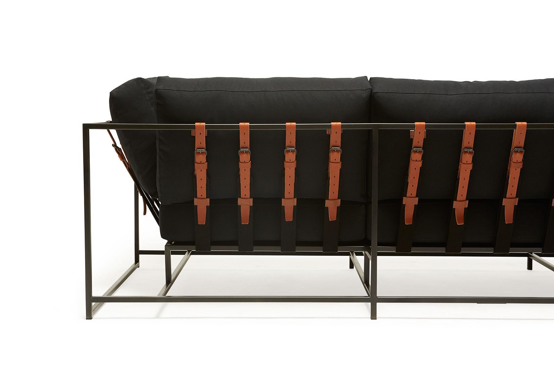 American Black Canvas and Blackened Steel Sofa For Sale