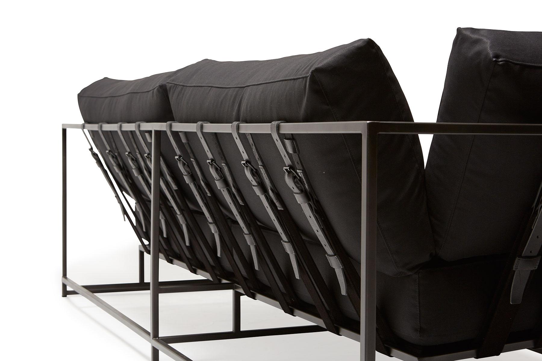 Modern Black Canvas & Blackened Steel Two Seat Sofa For Sale