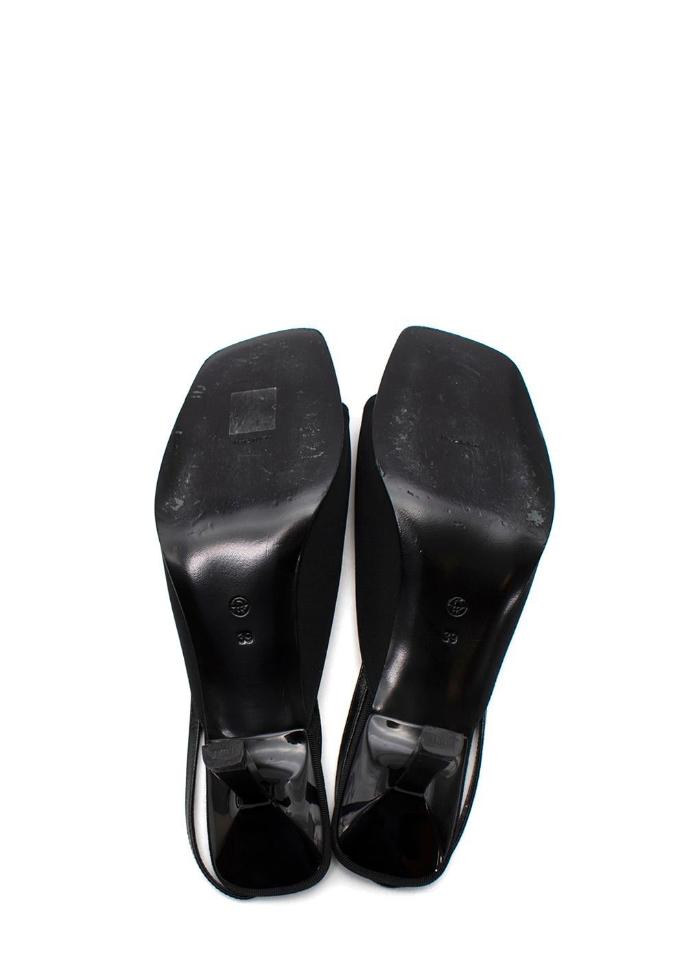 Black Canvas & Leather Buckle-Front Slingback Heeled  For Sale 4