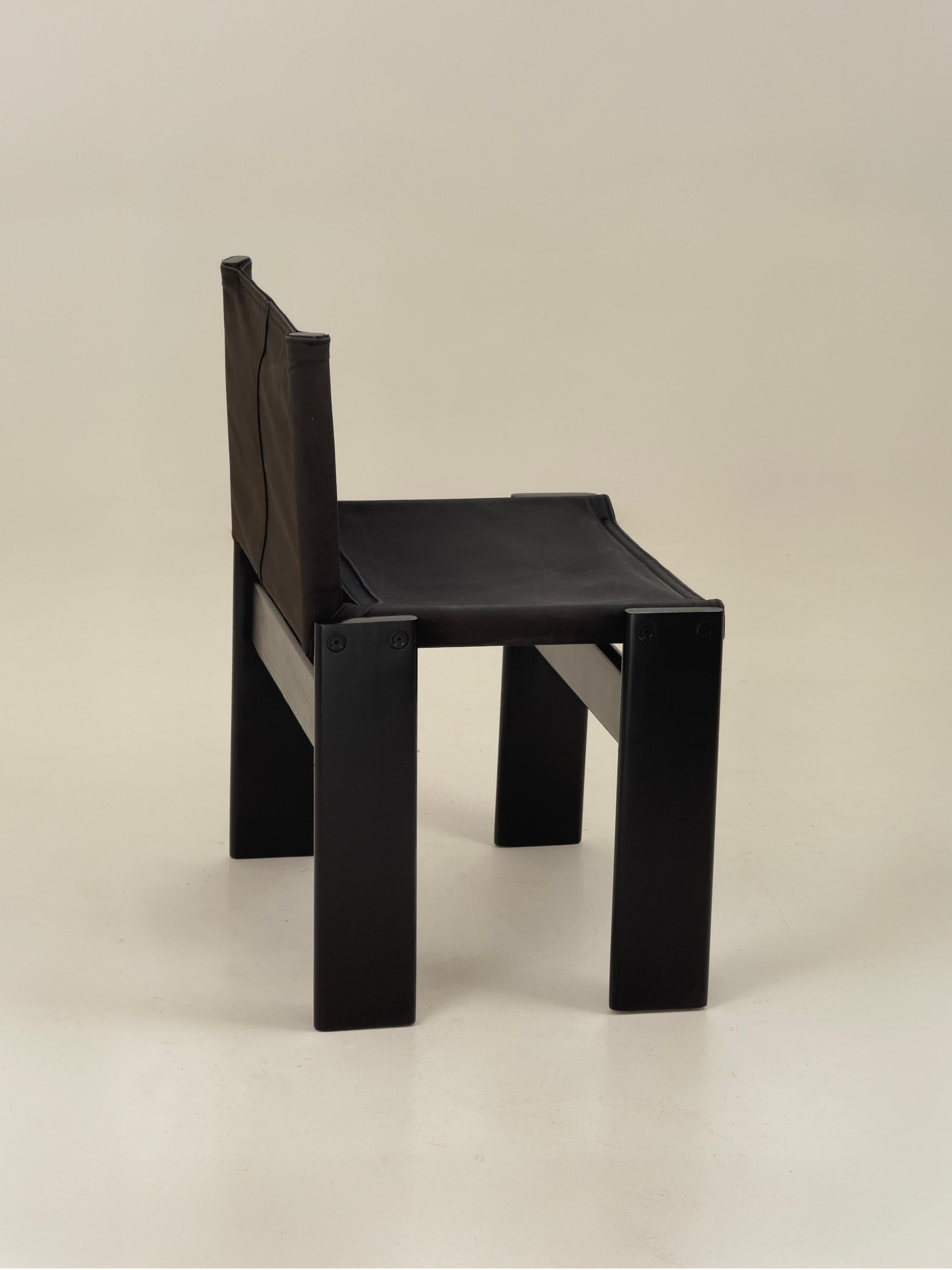 Black canvas Monk dining chairs by Afra & Tobia Scarpa for Molteni, Italy 1974 5