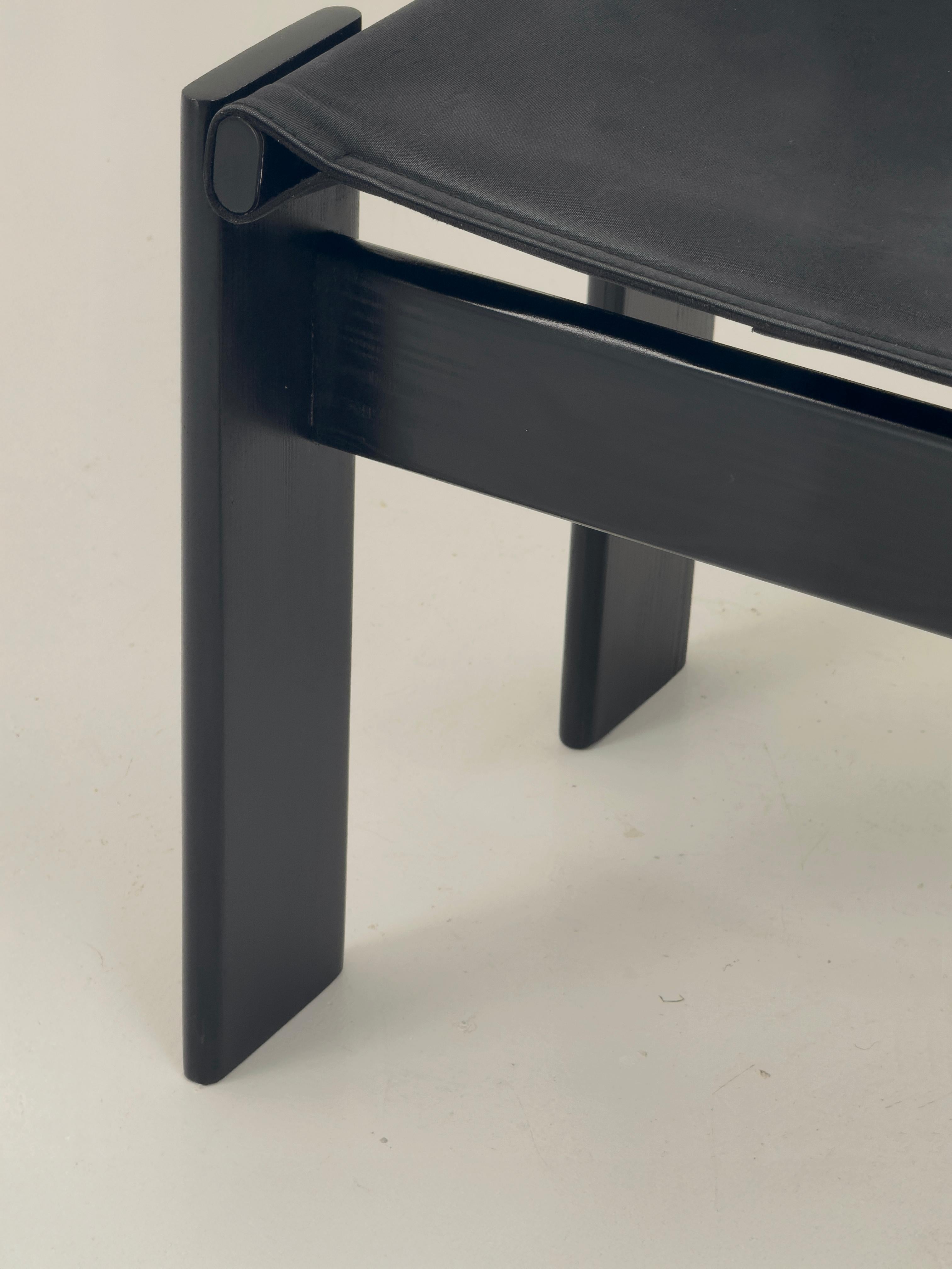 Mid-Century Modern Black canvas Monk dining chairs by Afra & Tobia Scarpa for Molteni, Italy 1974