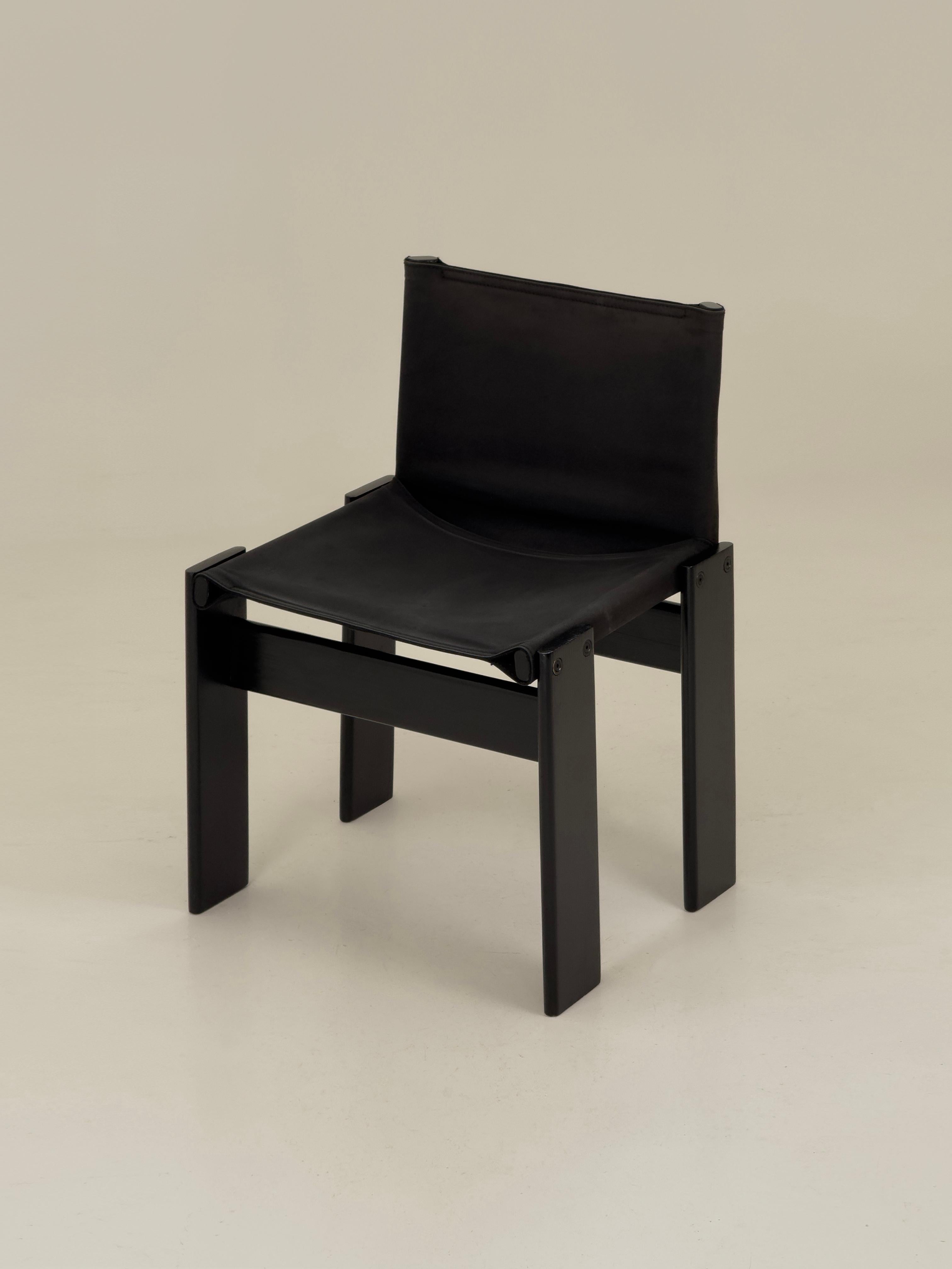 Italian Black canvas Monk dining chairs by Afra & Tobia Scarpa for Molteni, Italy 1974