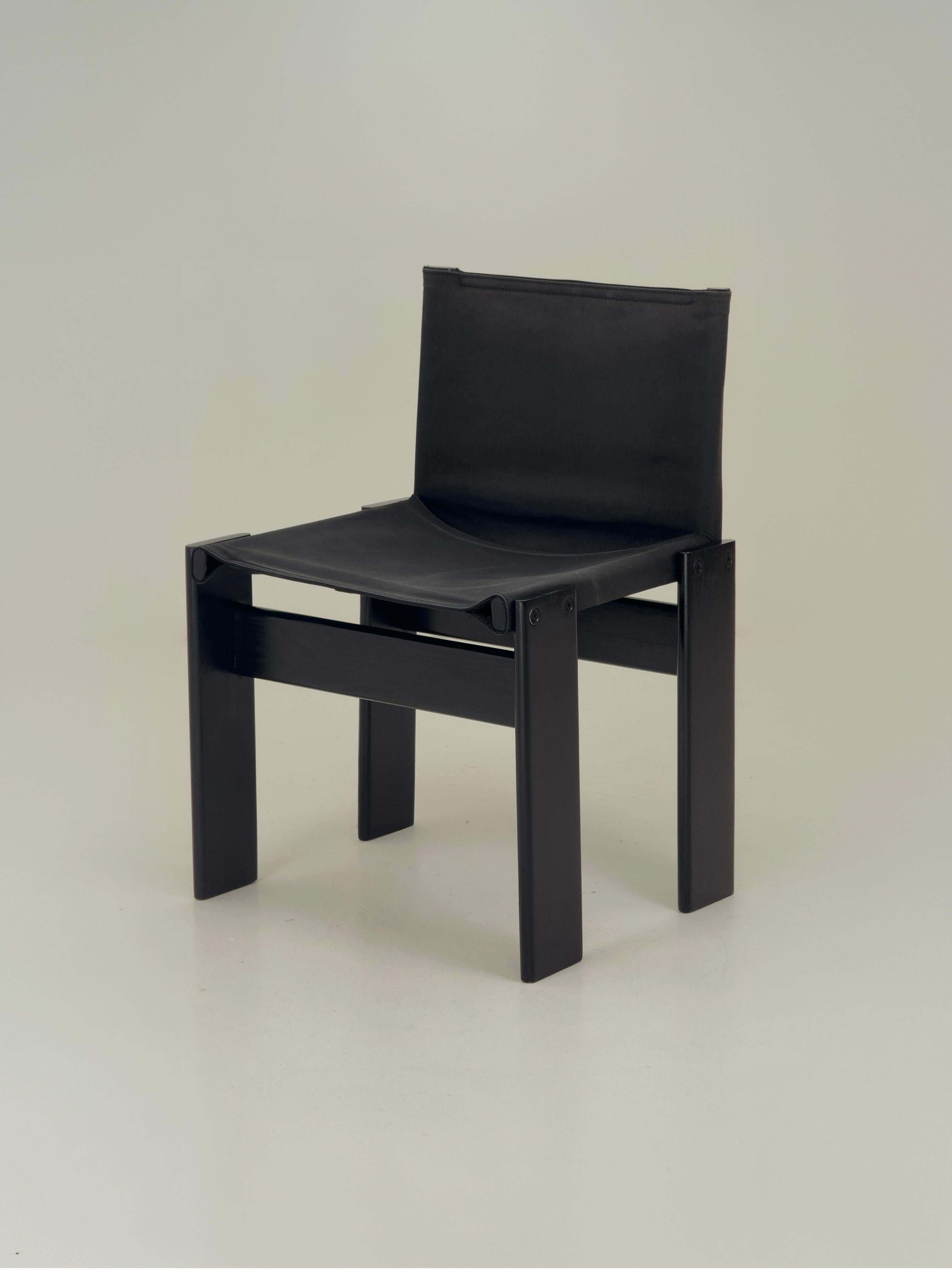 Black canvas Monk dining chairs by Afra & Tobia Scarpa for Molteni, Italy 1974 In Good Condition In Milano, IT