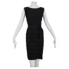 Used Black Capucci-Inspired Sleeveless Tiered Cocktail Dress w Waist Bow – M-L, 1960s