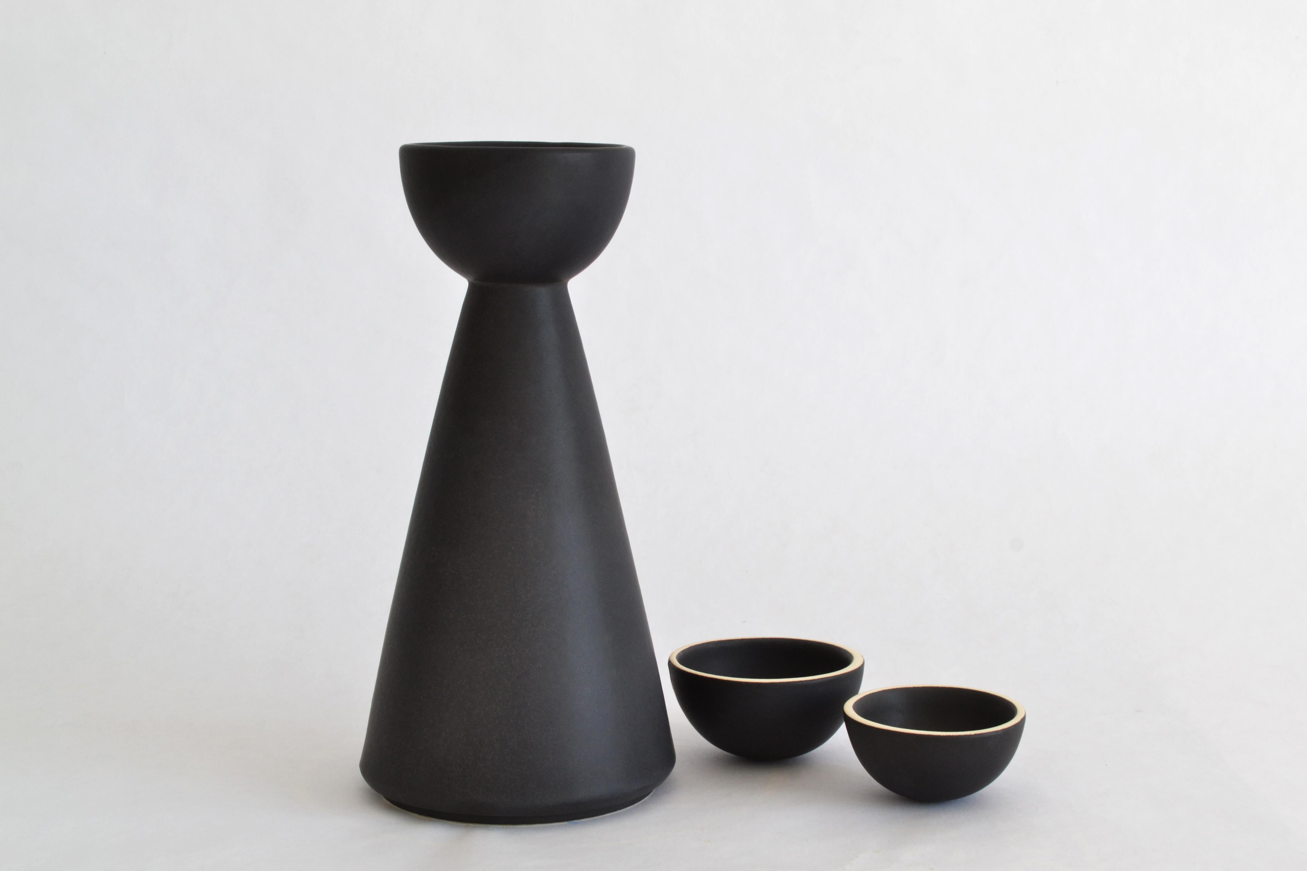 Glazed BLACK Carafe Contemporary Inspired by Traditional Jug Pitcher for Mezcal For Sale