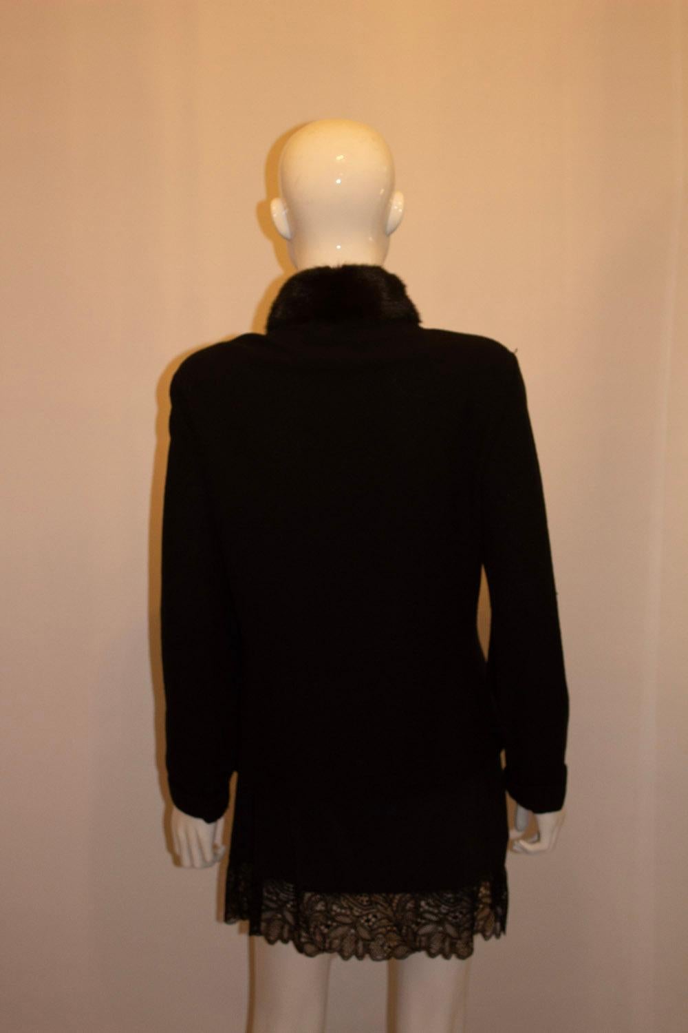 Women's or Men's Black Cardigan /Jacket with Wonderful Zip and Fur Collar For Sale