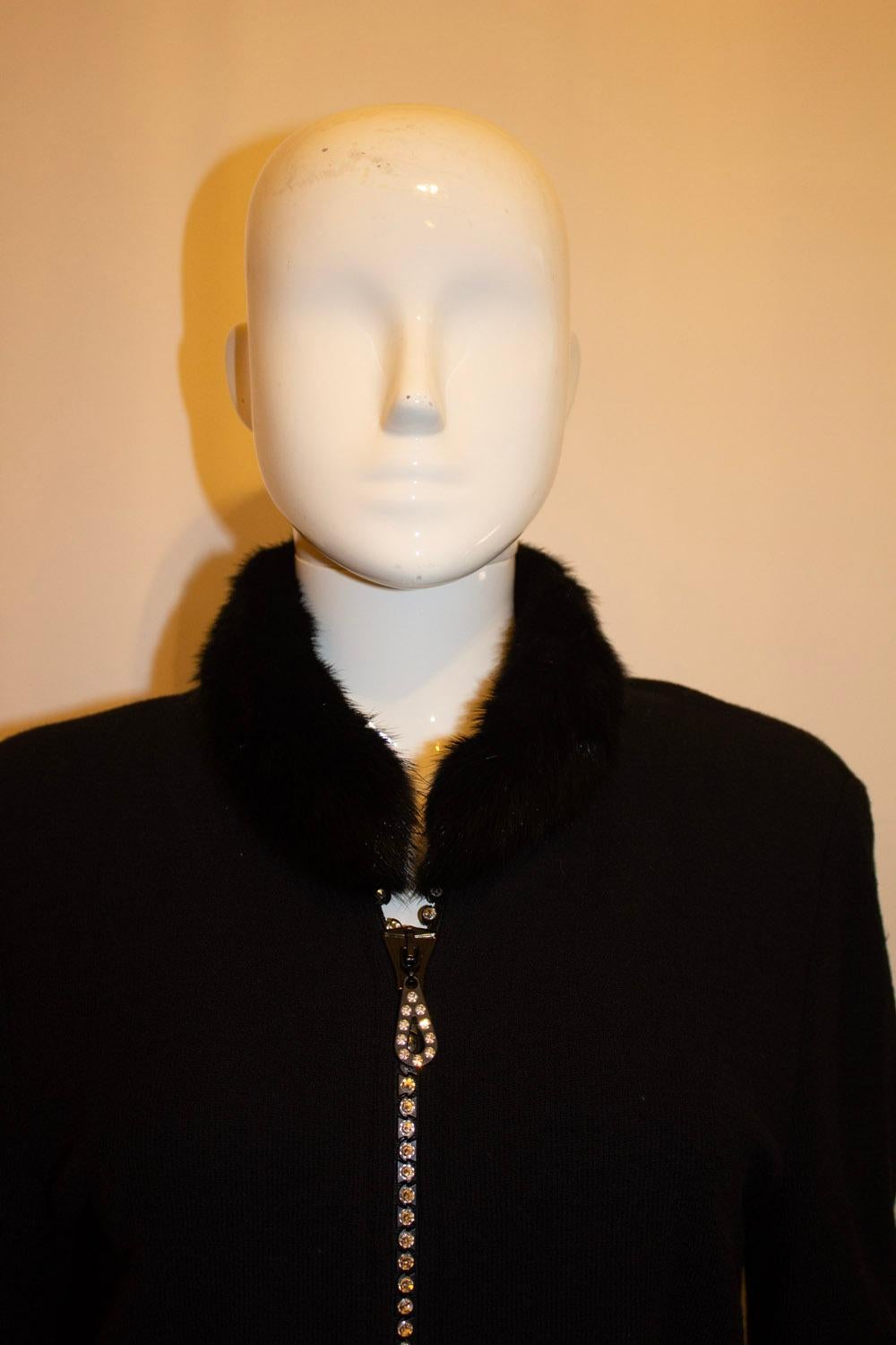 Black Cardigan /Jacket with Wonderful Zip and Fur Collar For Sale 3