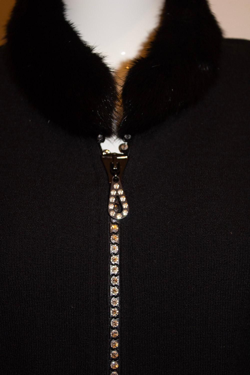 Black Cardigan /Jacket with Wonderful Zip and Fur Collar For Sale 4