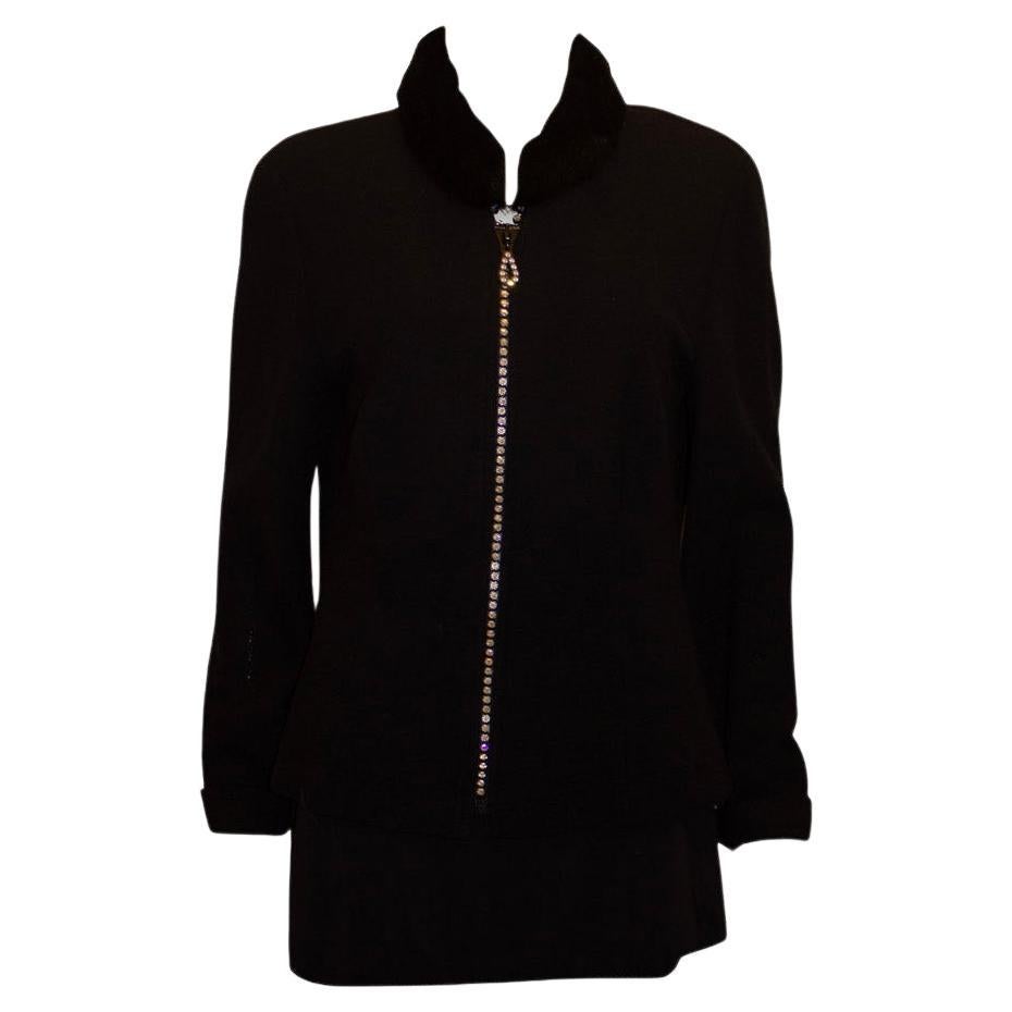 Black Cardigan /Jacket with Wonderful Zip and Fur Collar For Sale