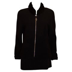 Black Cardigan /Jacket with Wonderful Zip and Fur Collar