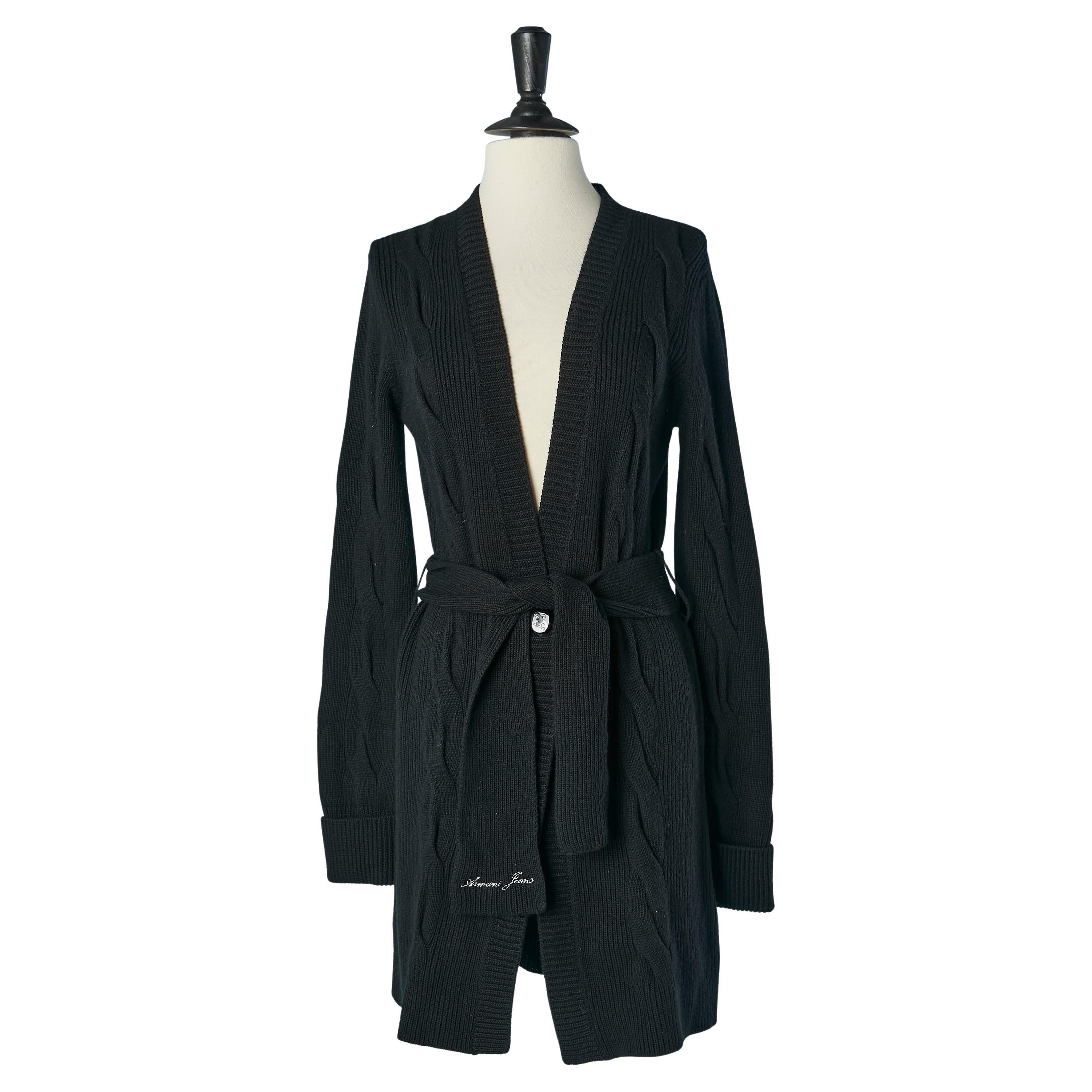 Black cardigan with belt ARMANI JEANS New with tag For Sale