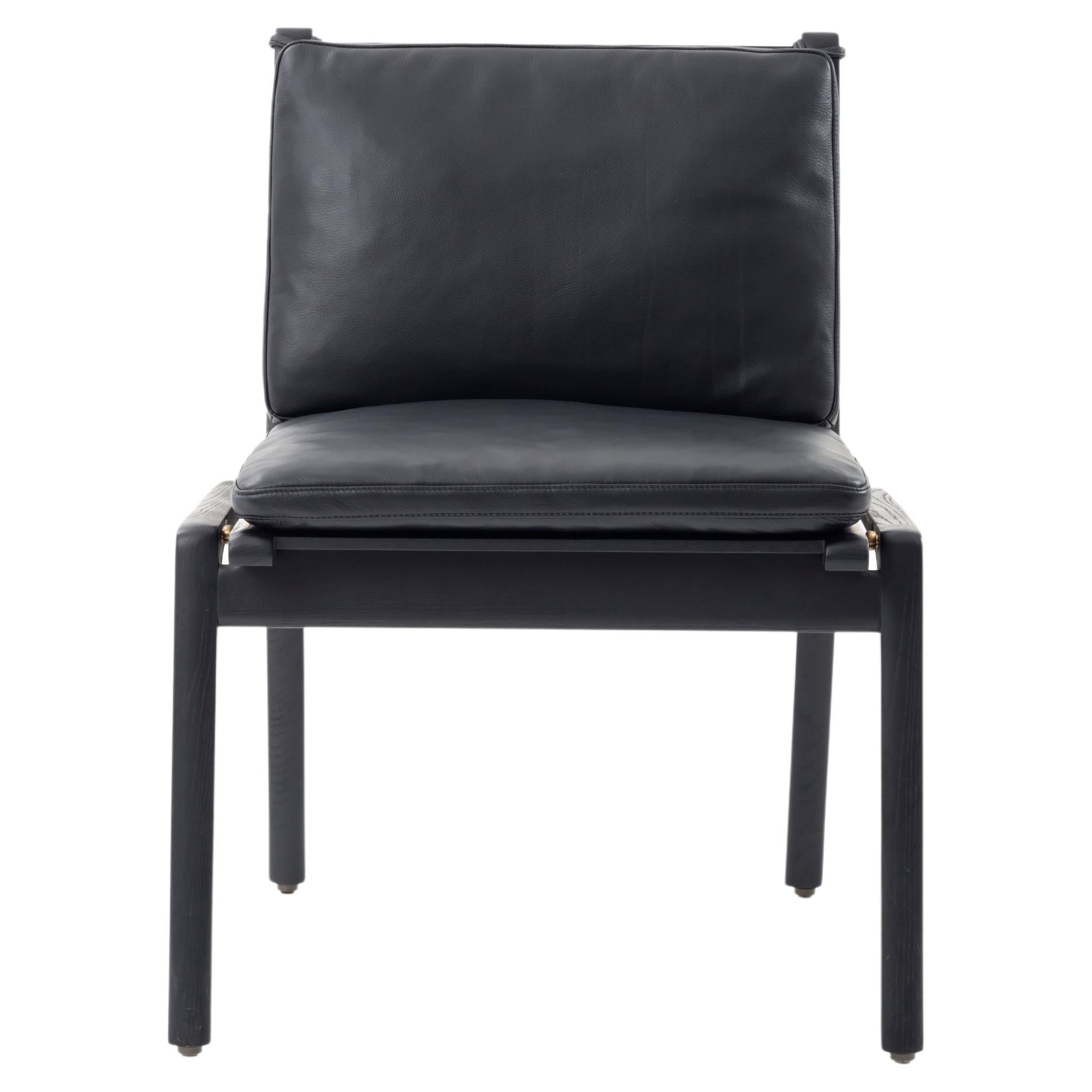 Black Caress Leather and Stained Ash Dining Arm Chair, REN For Sale at