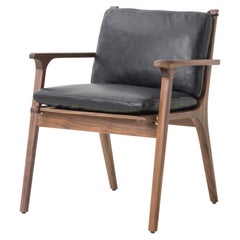 Black Caress Leather and Stained Ash Dining Arm Chair, REN
