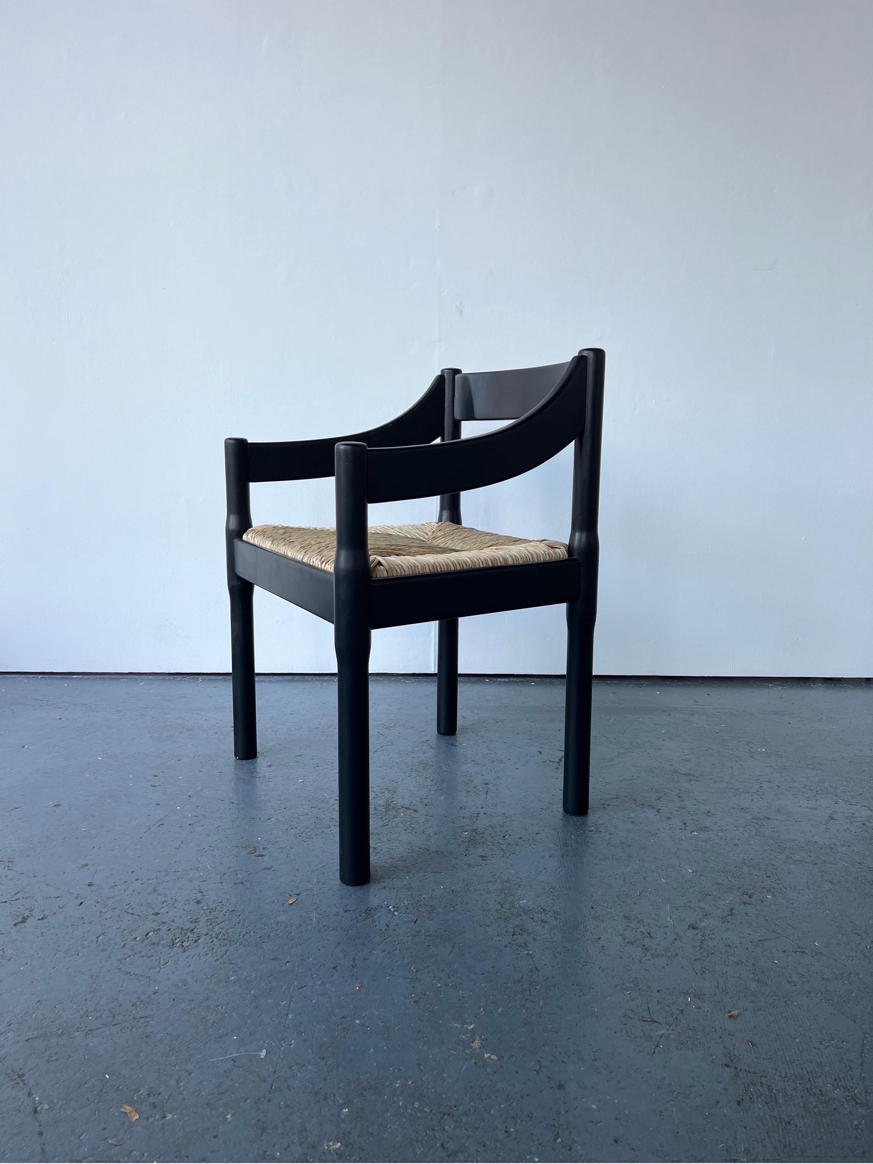 Rush Black Carimate Carver Chair by Vico Magistretti For Sale