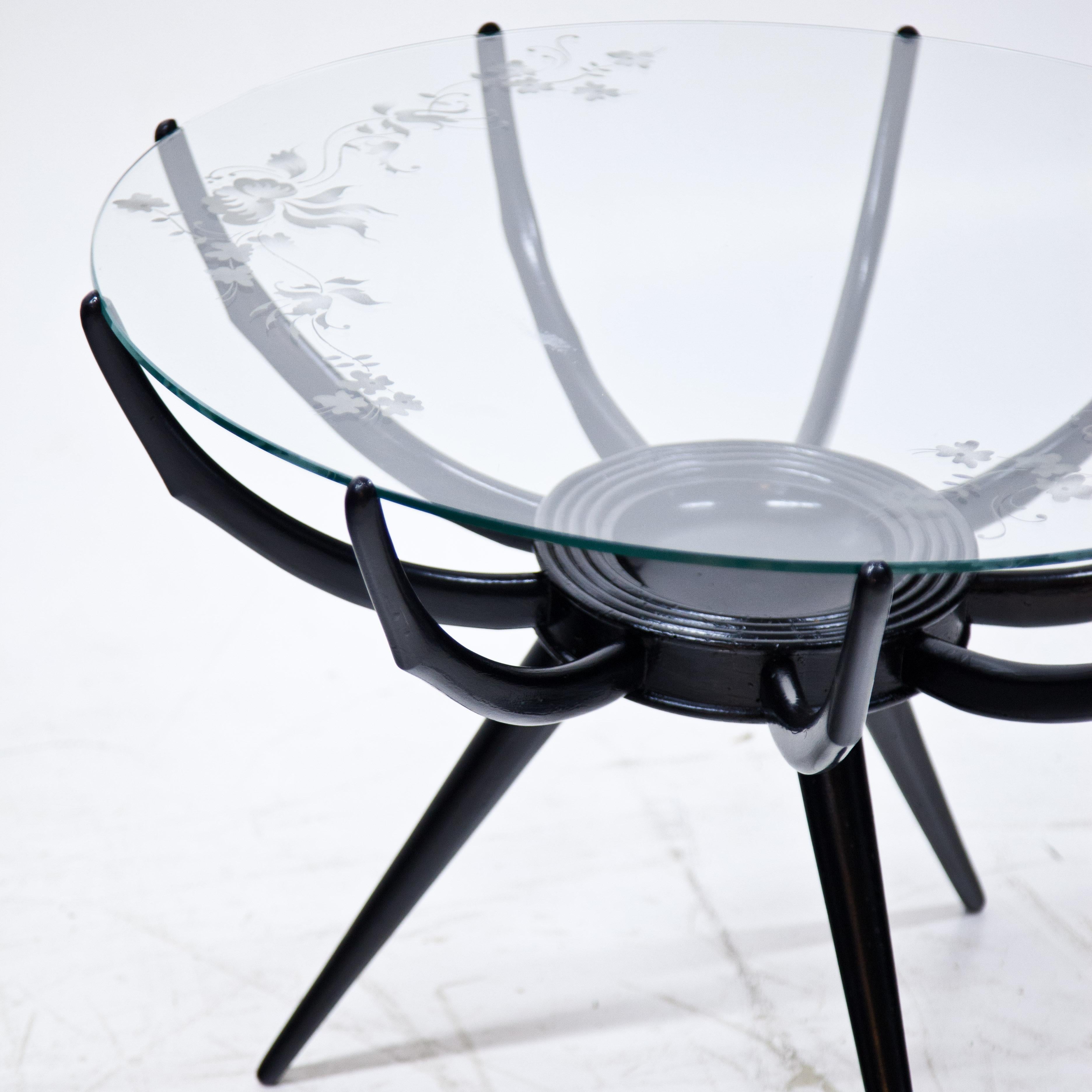 Mid-Century Modern Black Carlo de Carli‚ Spider Coffee Table with Glass Top, Italy, 1950s