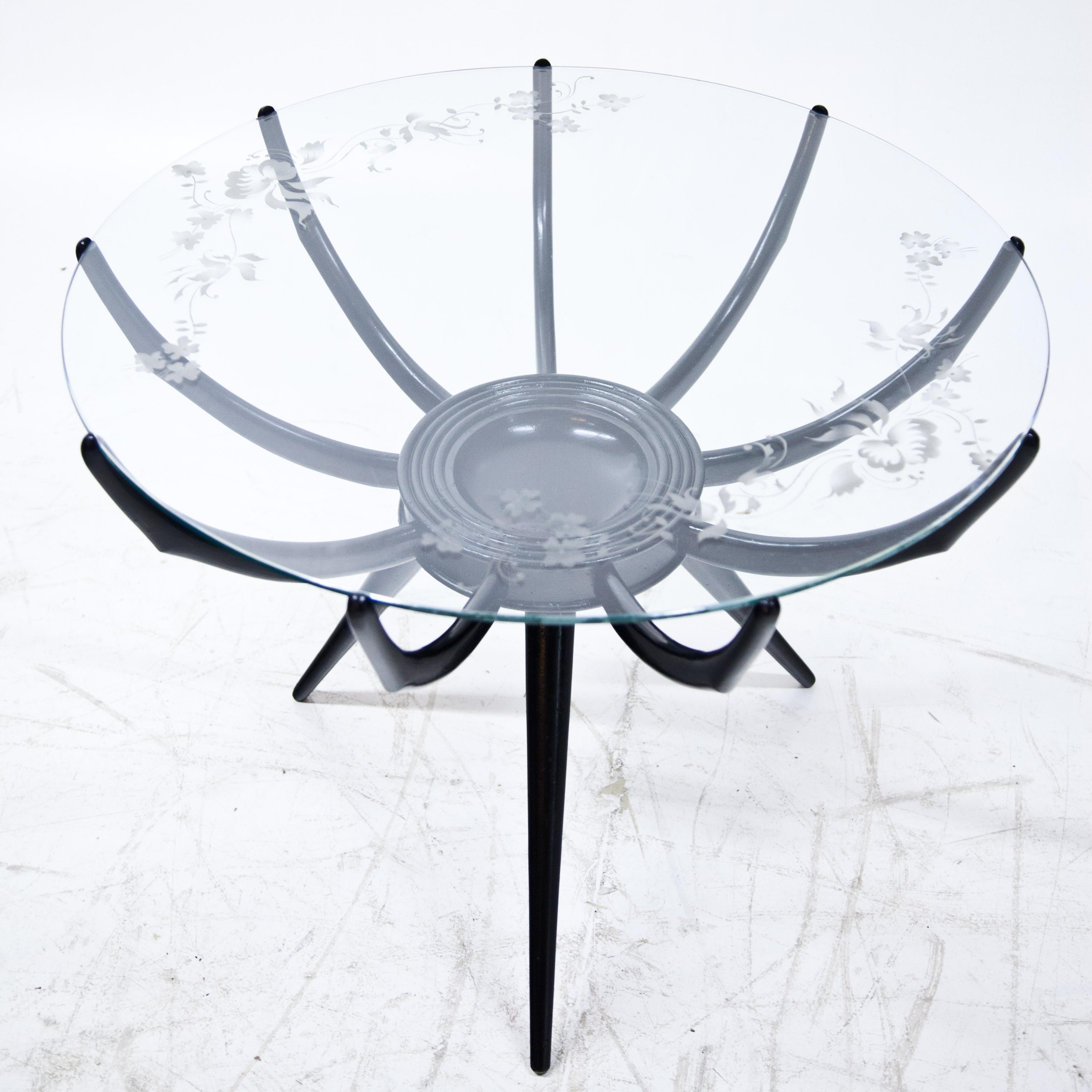 Black Carlo de Carli‚ Spider Coffee Table with Glass Top, Italy, 1950s In Good Condition In Greding, DE