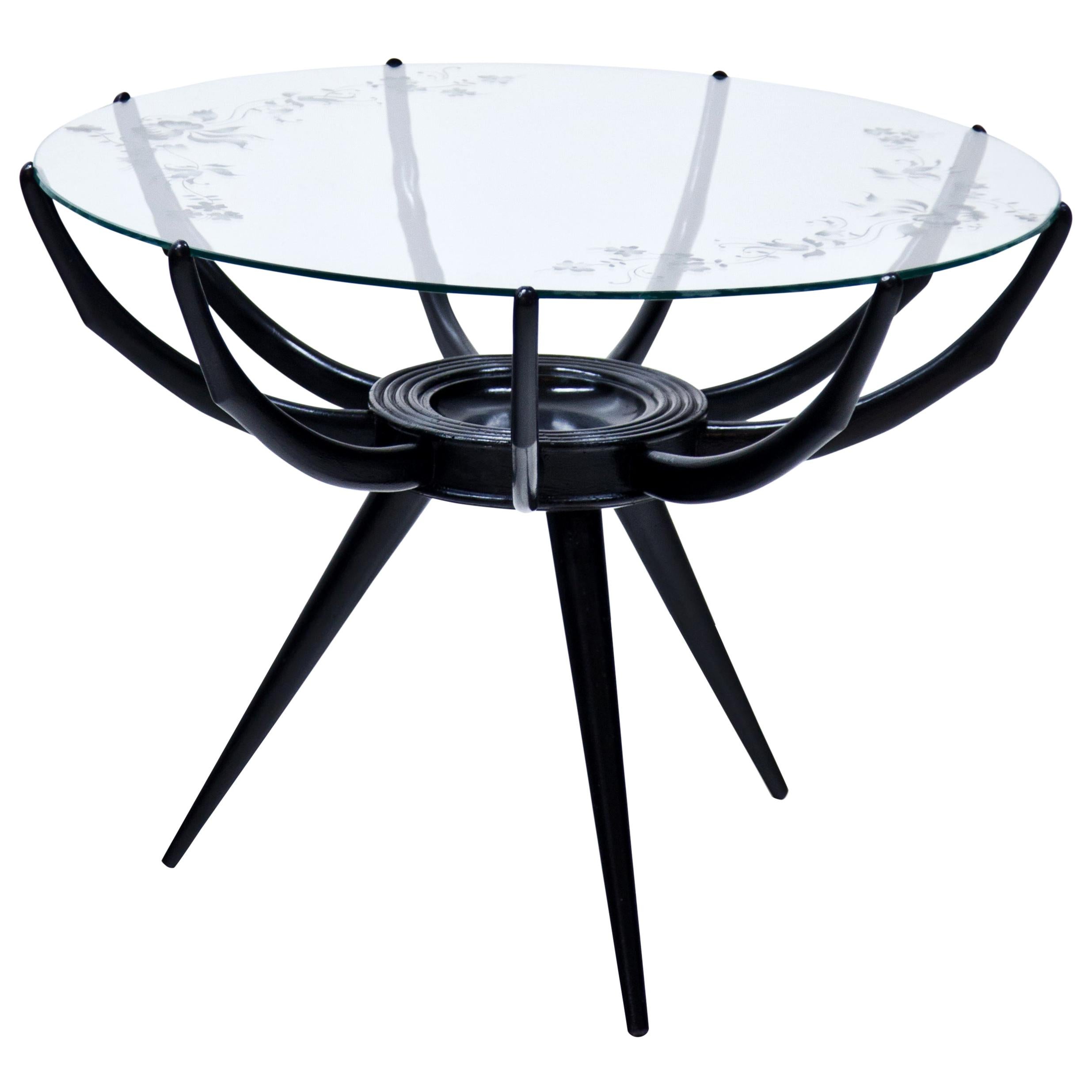 Black Carlo de Carli‚ Spider Coffee Table with Glass Top, Italy, 1950s