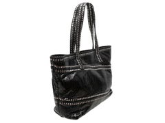 Black Carlos Falchi Studded Python Tote Bag