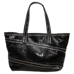 Black Carlos Falchi Studded Python Tote Bag