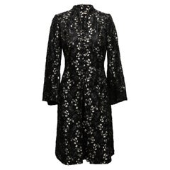 Black Carmen Marc Valvo Embellished Long Guipure Lace Coat