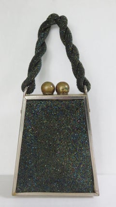 Black Carnival 1940s Beaded Triangle Box Handbag
